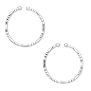 Clip On Hoop Earrings Silver Plated Sleek Pierced Look 20mm Diameter Dangle